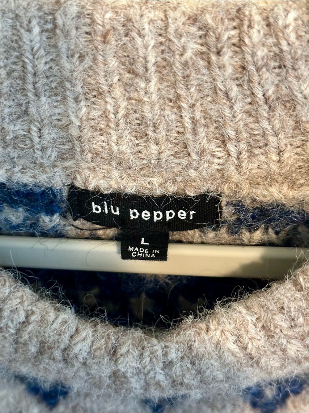 Blu Pepper Heather Gray Crewneck Sweater with Navy Fair Isle - Picture 2 of 3